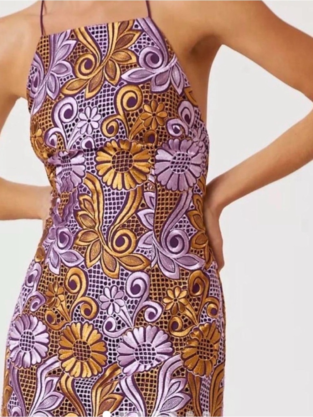 Anthropologie Lilac and Gold Floral Strapless Dress